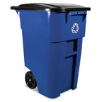 Rubbermaid Commercial Products BRUTE Rollout Heavy-Duty Wheeled Recycling Can/Bin, 50-Gallon, Blue Recycling, for Restaurants/Hospitals/Offices/Warehouses/Garage