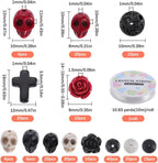 SUNNYCLUE 203Pcs Halloween Skull Beads Skeleton Charms Bulk Natural Lava Rock Synthetic Turquoise Black Stone Cross Flower Rose Spacer Beads for Jewelry Making Bracelets Necklaces DIY Crafts