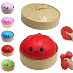 Dumpling Squishies Toy, Giant Glitter Dumpling, Colorful Dumplings Stress Balls Fidget Sensory Toy,Squeeze Dough Ball Stress Relief Hand Toys with Food Steamer Stretchy Desk Toys (Blue)