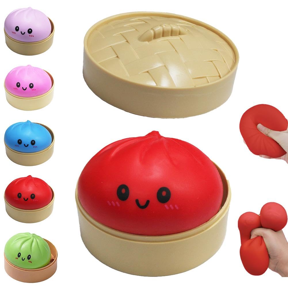 Dumpling Squishies Toy, Giant Glitter Dumpling, Colorful Dumplings Stress Balls Fidget Sensory Toy,Squeeze Dough Ball Stress Relief Hand Toys with Food Steamer Stretchy Desk Toys (Blue)