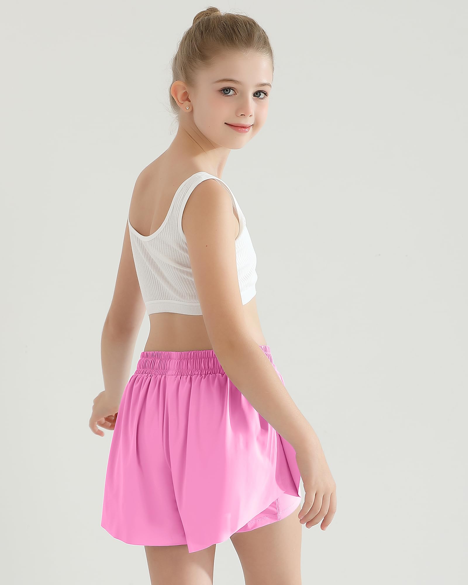 2 Packs Butterfly Shorts Girls Black Pink Shorts for Girls with Pockets Girls Flowy Athletic Shorts for Workout, Fitness, Sports Size 7