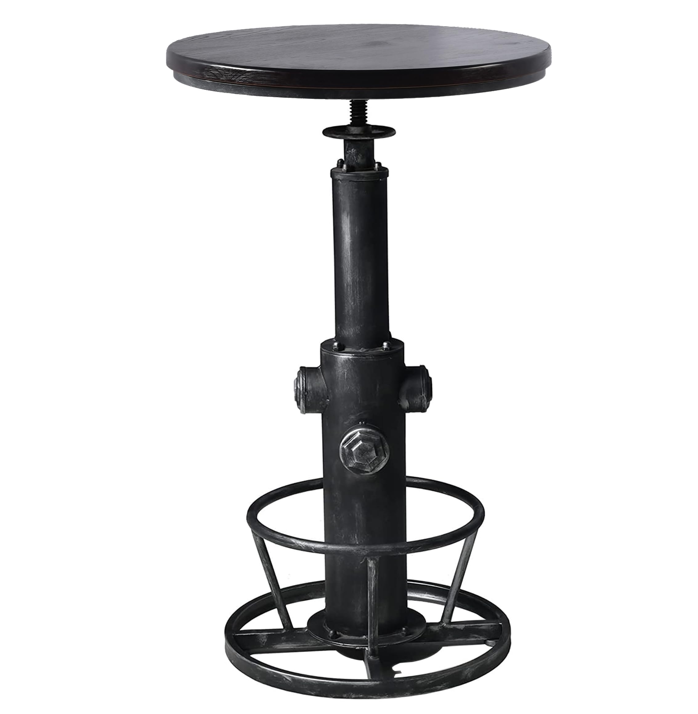 LOKKHAN Industrial Bar Table 38.6"-48.4" Height Adjustable Swivel Round Wood Tabletop 23.7" Dia, Kitchen Dining Office Coffee Bistro Pub Table