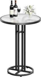 HOOBRO Bar Table, 23.6-Inch Round Pub Table, Frosted Glass Cocktail Table with Sturdy Iron Frame & Adjustable Feet, Modern Minimalist Small Coffee for Home Bar, Kitchen, Living Room, Black BK96BT01