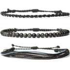 Handmade Natural Stone Beaded Healing Bracelet Gift for Men Adjustable Rope String Bracelet (Lava Rock, Adjustable)