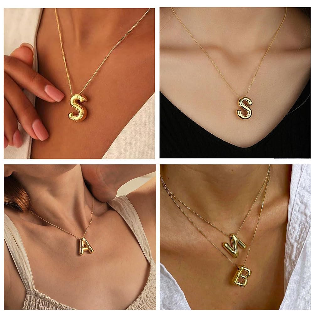 MTINEAPS Gold Initial Necklaces for Women Teens Gifts Trendy Stuff Bubble Letter Pendant Necklaces Gold Jewelry Birthday Gifts for Women Teen Her Mom Sister A