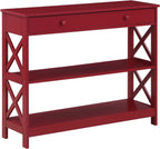 Convenience Concepts Oxford 1 Drawer Console Table with Shelves, Cranberry Red
