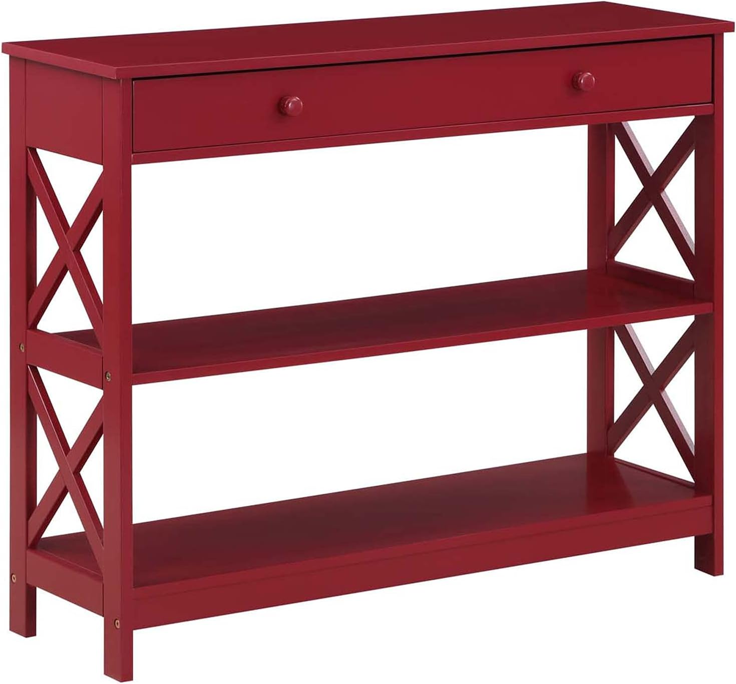 Convenience Concepts Oxford 1 Drawer Console Table with Shelves, Cranberry Red