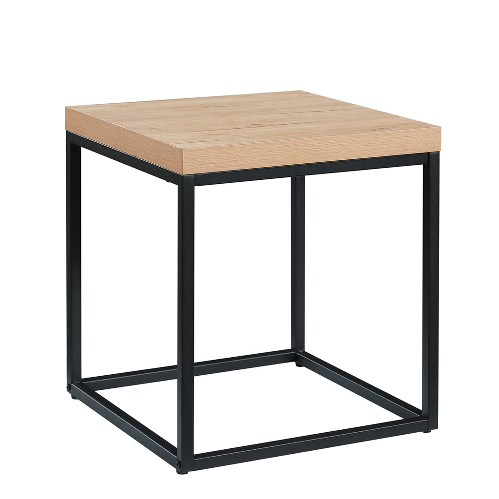 CENSI 18-Inch Grey Wash Accent End Table/Side Table for Living Room, Modern Industrial, Square, Metal and Wood (French Oak)