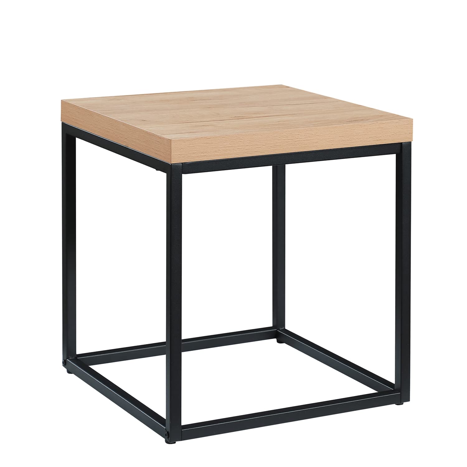 CENSI 18-Inch Grey Wash Accent End Table/Side Table for Living Room, Modern Industrial, Square, Metal and Wood (French Oak)