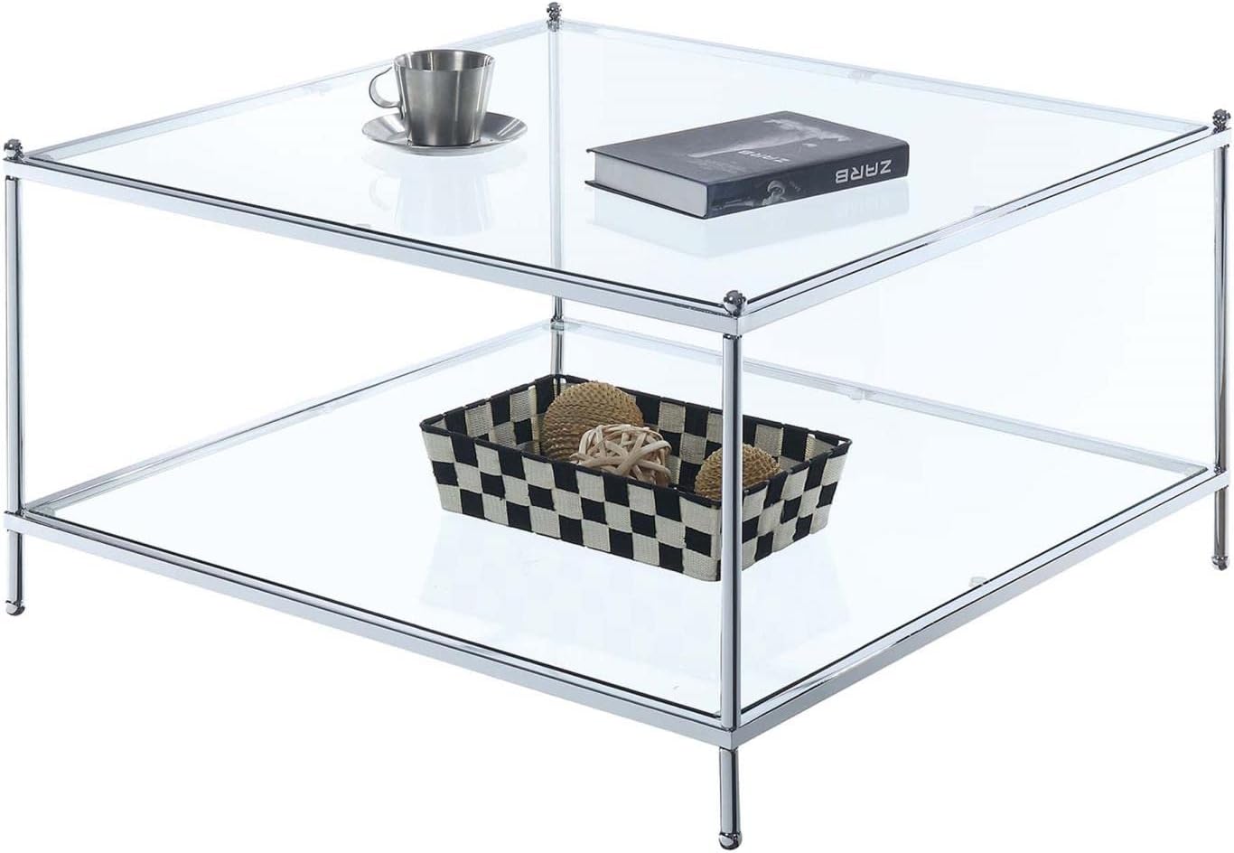 Convenience Concepts Royal Crest Square Coffee Table, Clear Glass / Chrome Frame