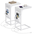 TUTOTAK C Shaped End Table with Charging Station, Side Table for Sofa, Couch Table with Storage Bag, TV Tray with 2 USB Ports and Outlets for Living Room, Bedroom, Brown TB01BB024