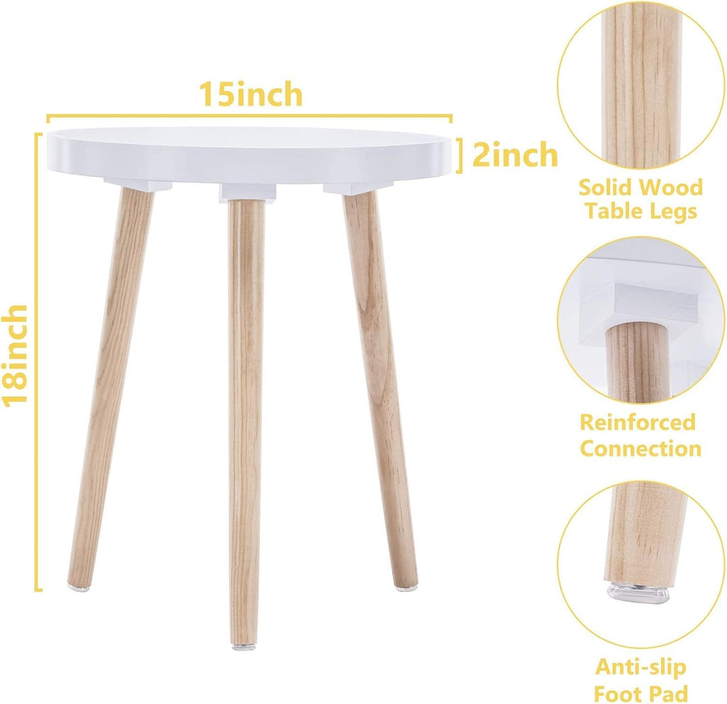 Apicizon Round Side Table, White Tray Nightstand Coffee End Table for Living Room, Bedroom, Small Spaces, Easy Assembly Bedside Table, 15 x 18 Inches