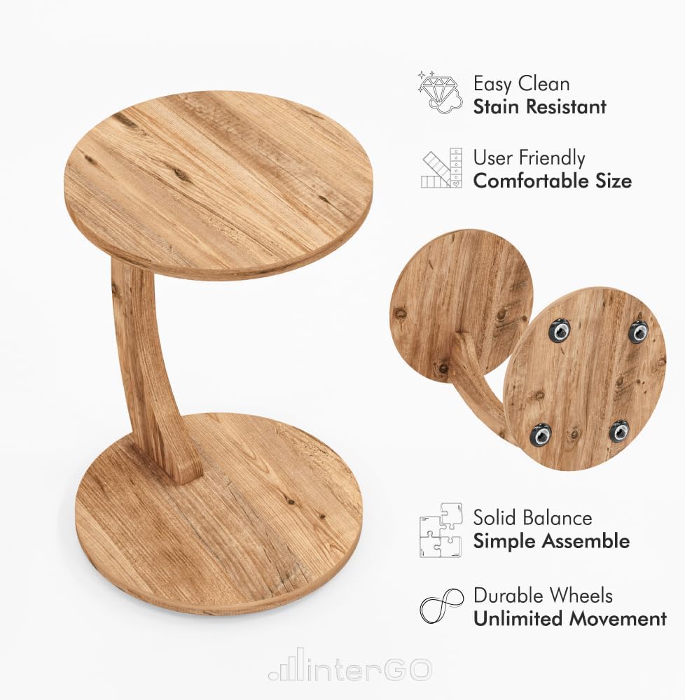 C-Shaped Round End Table with Rolling Wheels - C-Type - Side Table Modern Design