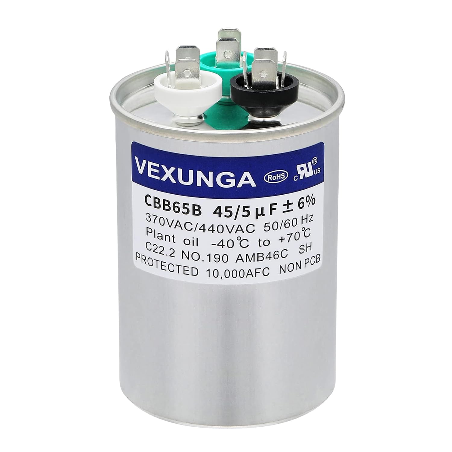 45/5 uF 45+5 MFD 370V or 440V Dual Run Start Round A/C Capacitor 45 5 uF 370 440 Volt VAC CBB65B Air Conditioner Capacitors for AC Unit Fan Motor Start or Heat Pump or Condenser Straight Cool