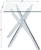 Modern Style Square Side Table with Tempered Glass Top and Metal Tubular Legs, Silver 20”Dx20”Wx22”H