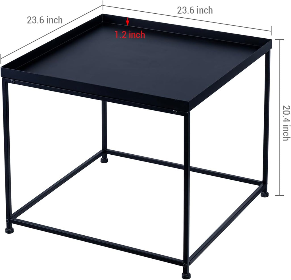MyGift 24-inch Modern Tray Top End Table - Matte Black Metal Square Side Table or Nightstand