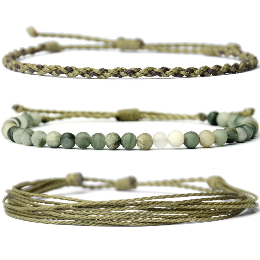 Handmade Natural Stone Beaded Healing Bracelet Gift for Men Adjustable Rope String Bracelet (Lava Rock, Adjustable)