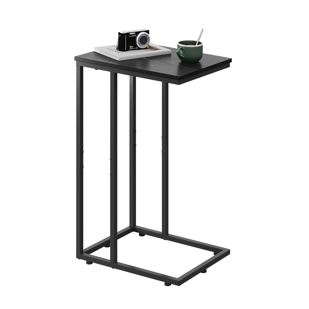 WLIVE Side Table, C Shaped End Table for Couch, Sofa and Bed, Large Desktop C Table for Living Room, Bedroom, Retro Brown and Black