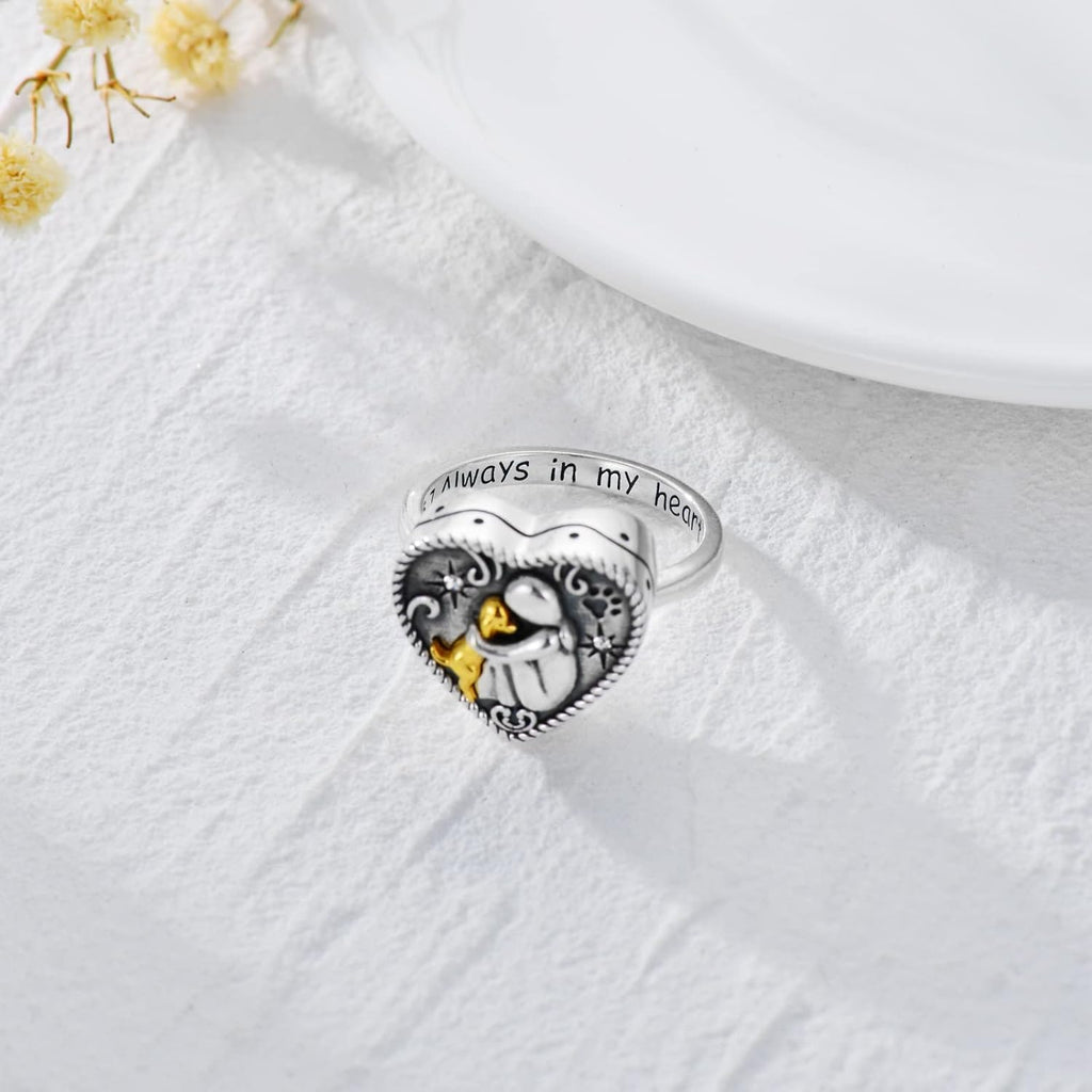 AOBOCO Sterling Silver Dog Urn Ring for Ashes, Dog Memorial Keepsake Cremation Jewelry Gifts for Dog Lovers Women