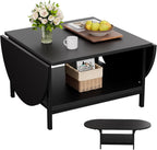 SAYGOER Black Coffee Table Modern Extended Coffee Tables with Storage for Living Room 2-Tier Unique Center Table with Two Folding Panel for Any Large or Small Space,Foldable, All Black