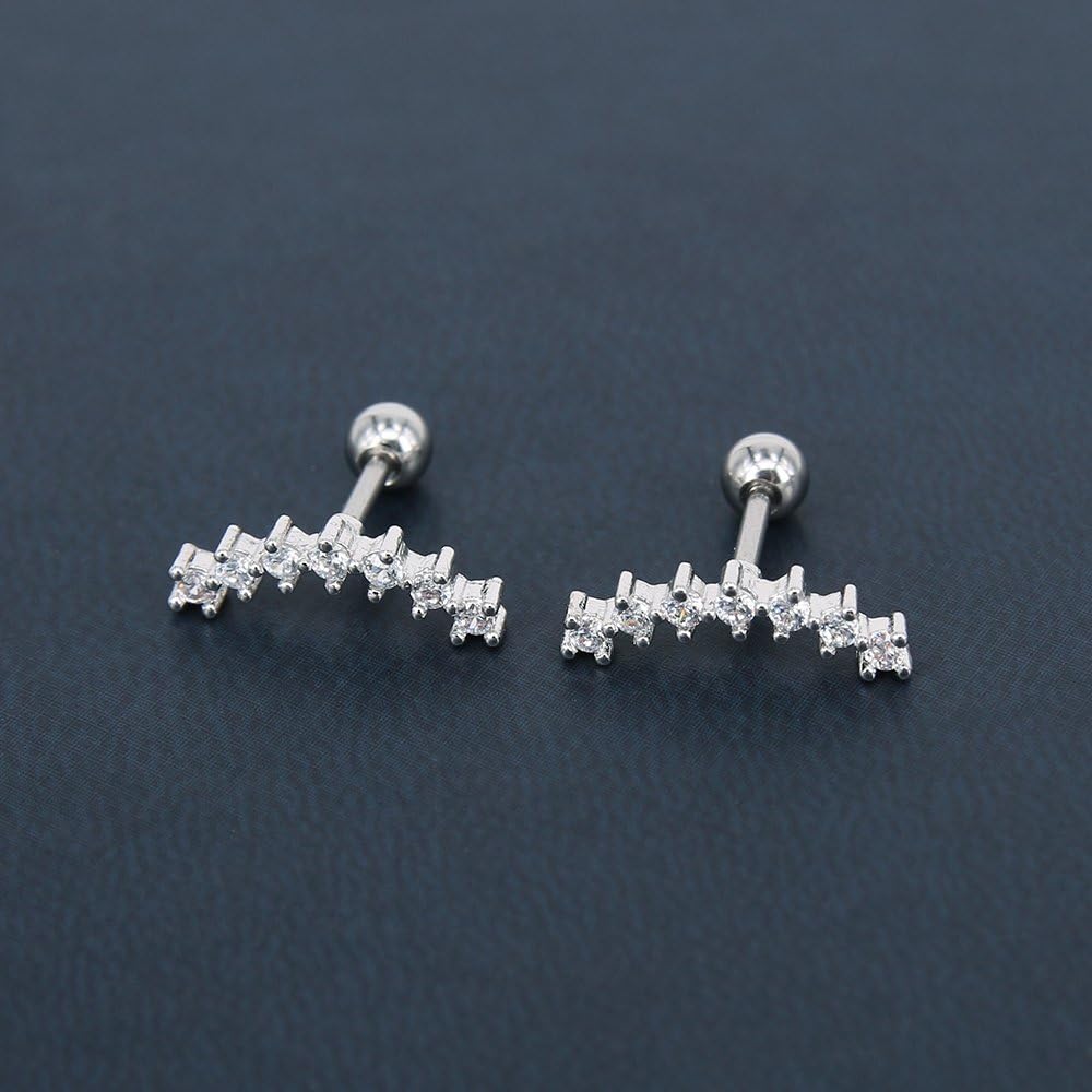 ZS Curve Seven Stud CZ Stud Earrings 316L Stainless Steel Ear Helix Conch Cartilage Piercing