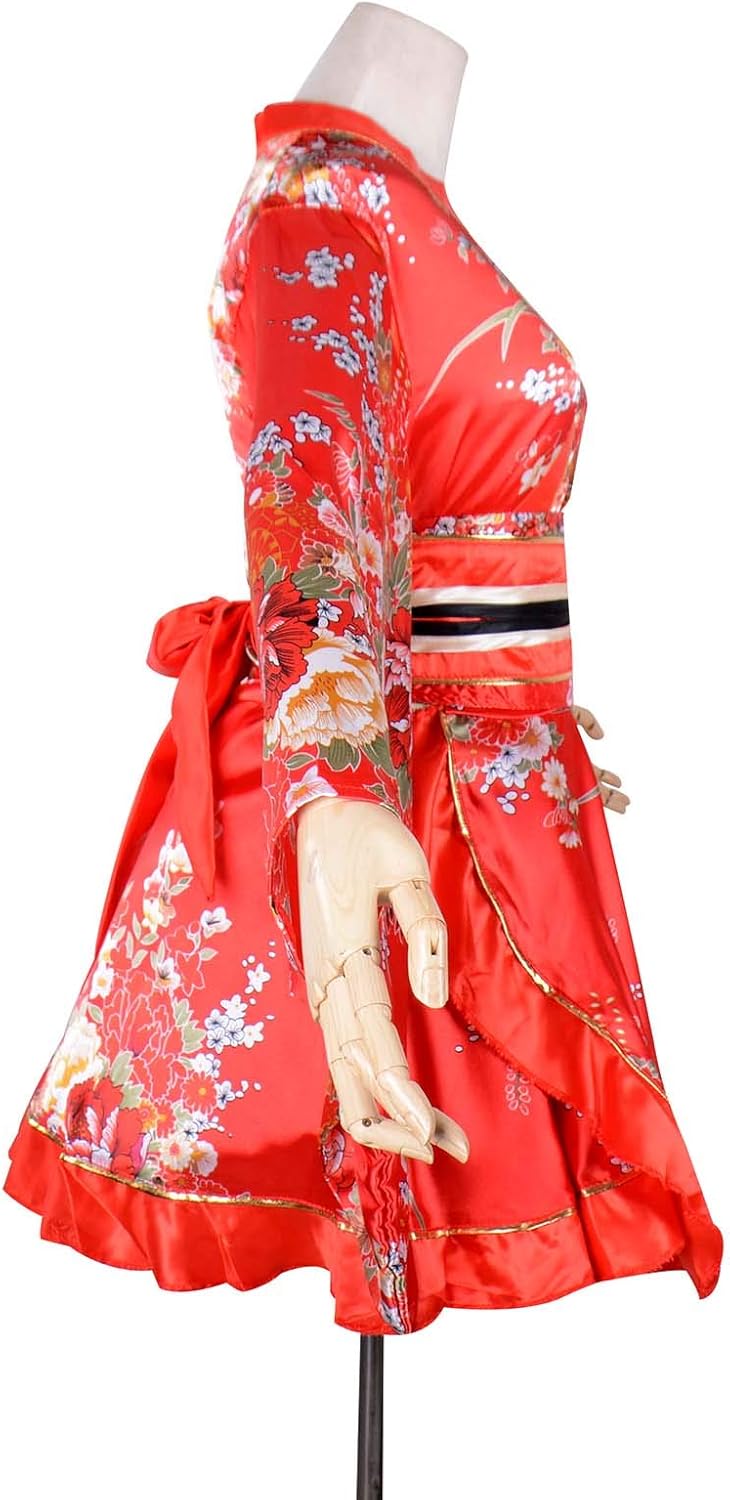 Kimono Costume Adult Japanese Geisha Floral Patten Gown Blossom Bathrobe Sleepwear With Obi Belt