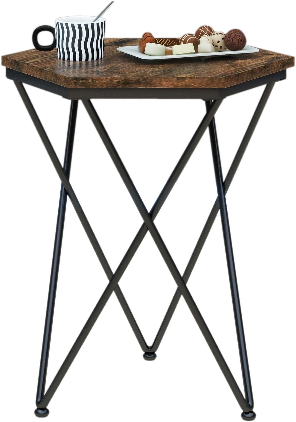 IBUYKE Side Table, Industrial Small End Table with Gold Metal Legs, Sofa Tables for Small Space, Coffee Accent Tables for Living Room, Bedroom, Office, Rustic Brown UTMJ064H