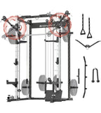 EonfitOmni Eonfit E3 Smith Machine for Home Gym with Cable Crossover System, Multi-Function Power Cage Squat Rack with LAT Pulldown for Home Gym Equipment