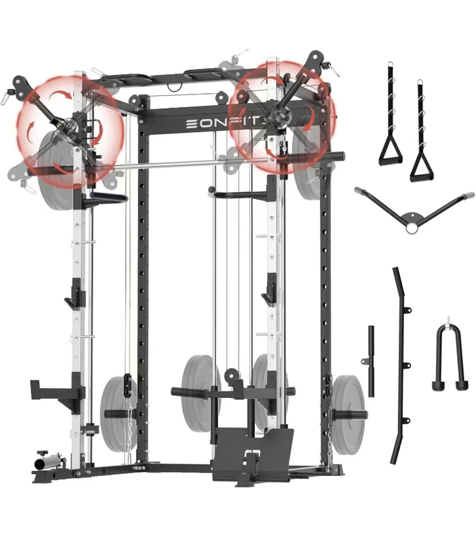 EonfitOmni Eonfit E3 Smith Machine for Home Gym with Cable Crossover System, Multi-Function Power Cage Squat Rack with LAT Pulldown for Home Gym Equipment