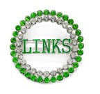 Exquisite green rhinestone inlaid round LINKS letter metal brooch the links incorporated society jewelry pin