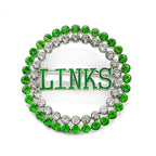 Exquisite green rhinestone inlaid round LINKS letter metal brooch the links incorporated society jewelry pin