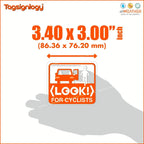 (4 pcs) Look for Cyclists - UV Weatherproof Clear Sticker - for Passenger Bicycle Bike Driver Safety Caution Sign - Taxi Car Open Door Window Cling Transparent Waterproof Vinyl Decals