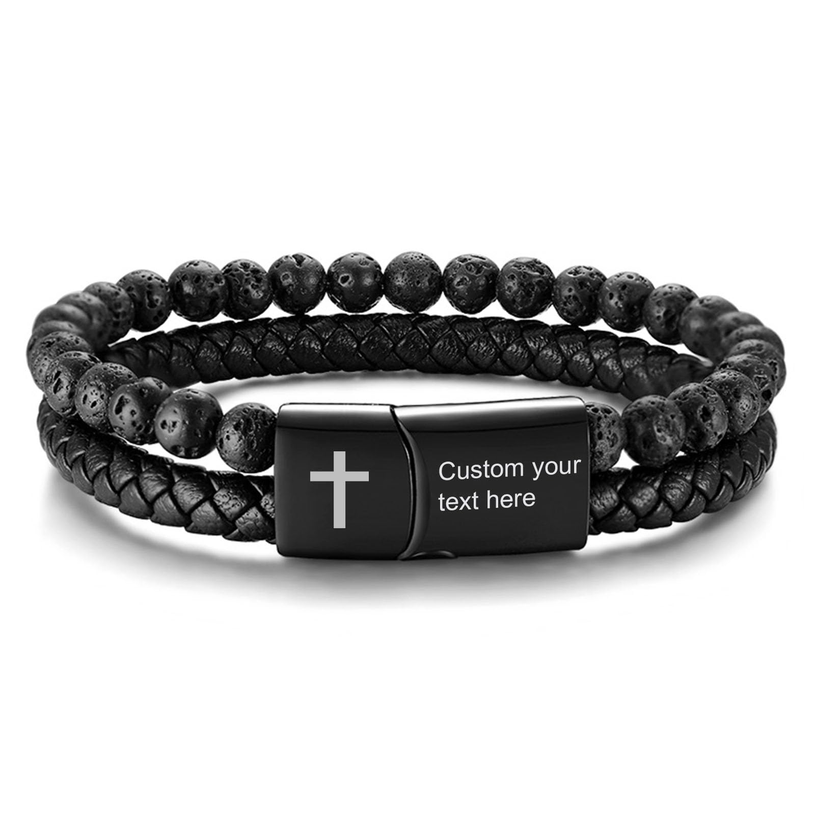 MEALGUET Men's Inspirational Bible Verse Bracelets Lava Rock Bead Bracelet Healing Balancing Braided Leather Wristband with Magnetic Clasp