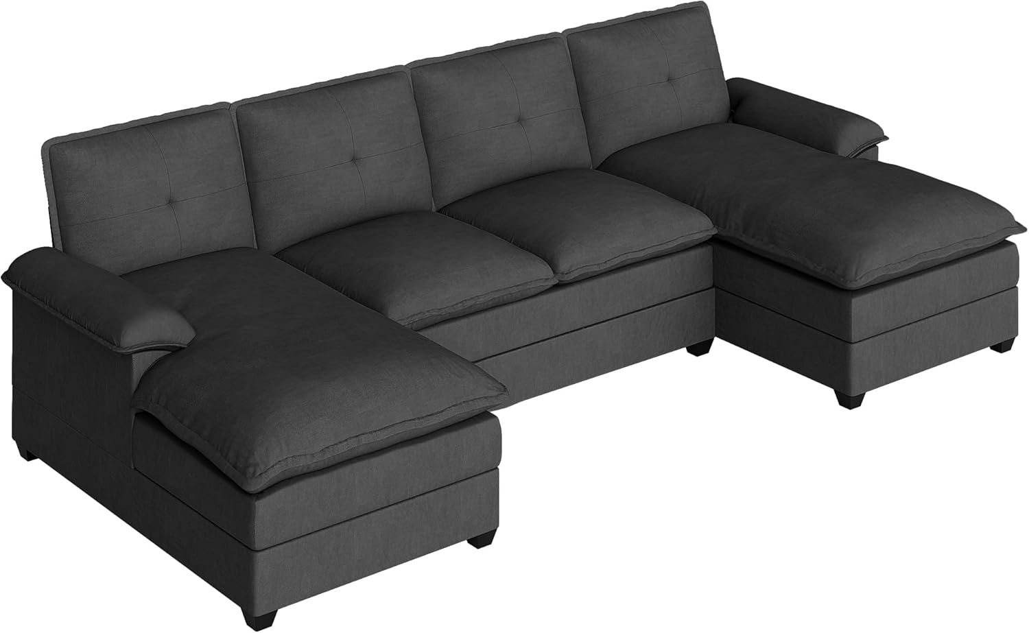 Shintenchi 110" Sectional Sofa Couch, U-Shaped Modular Couches Sleeper with Thick Cushion & Soft Backrest, 4 Seat Sofa Couch with Double Chaise for Living Room,Black