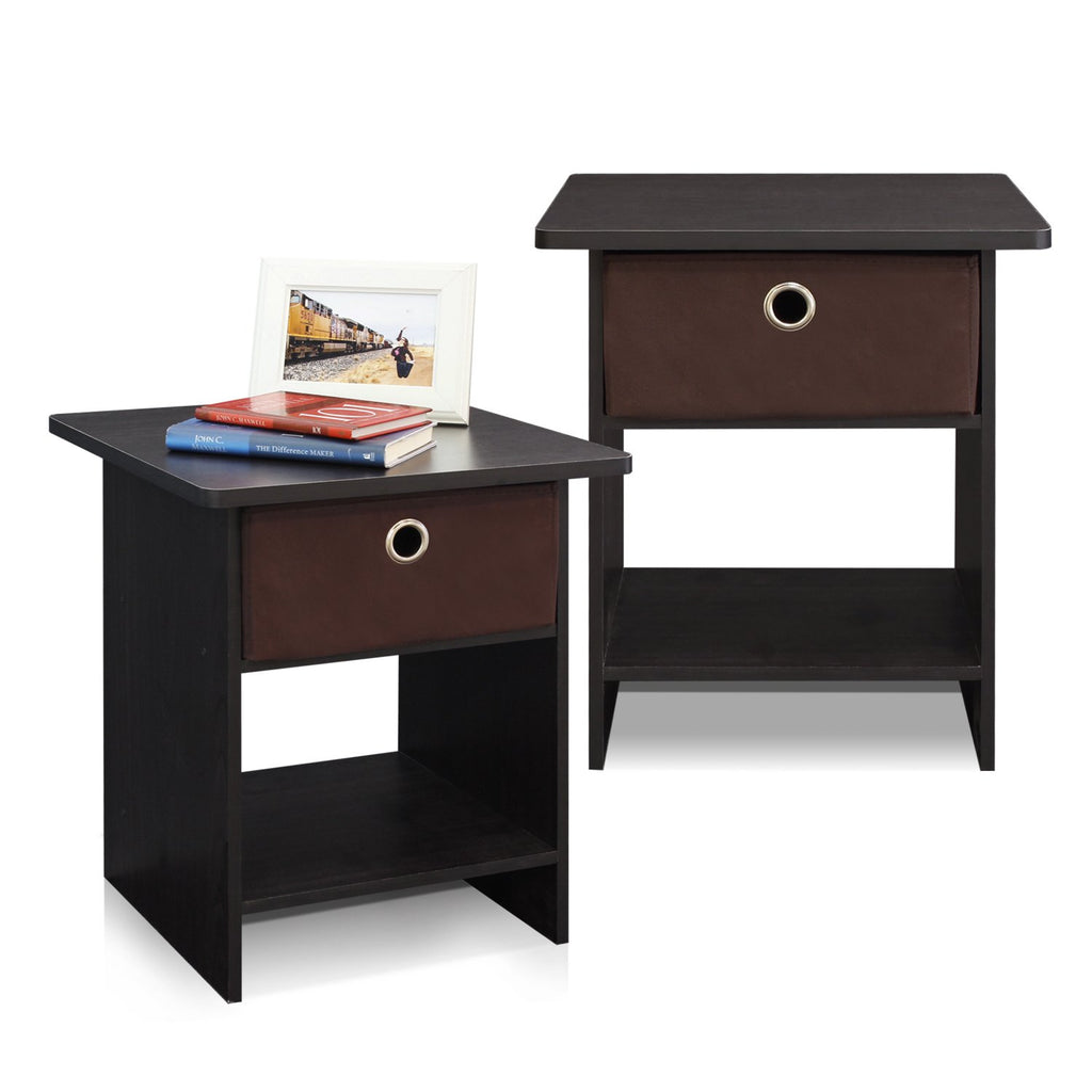 Furinno Andrey Set of 2 End Table / Side Table / Night Stand / Bedside Table with Bin Drawer, French Oak Grey