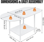 White Coffee Tables for Living Room,Mid Century Oval Center Table with Storage Shelf and Wood Tabletop,2-Tier Modern Narrow Cocktail Tea Table for Small Space,Small Apartment