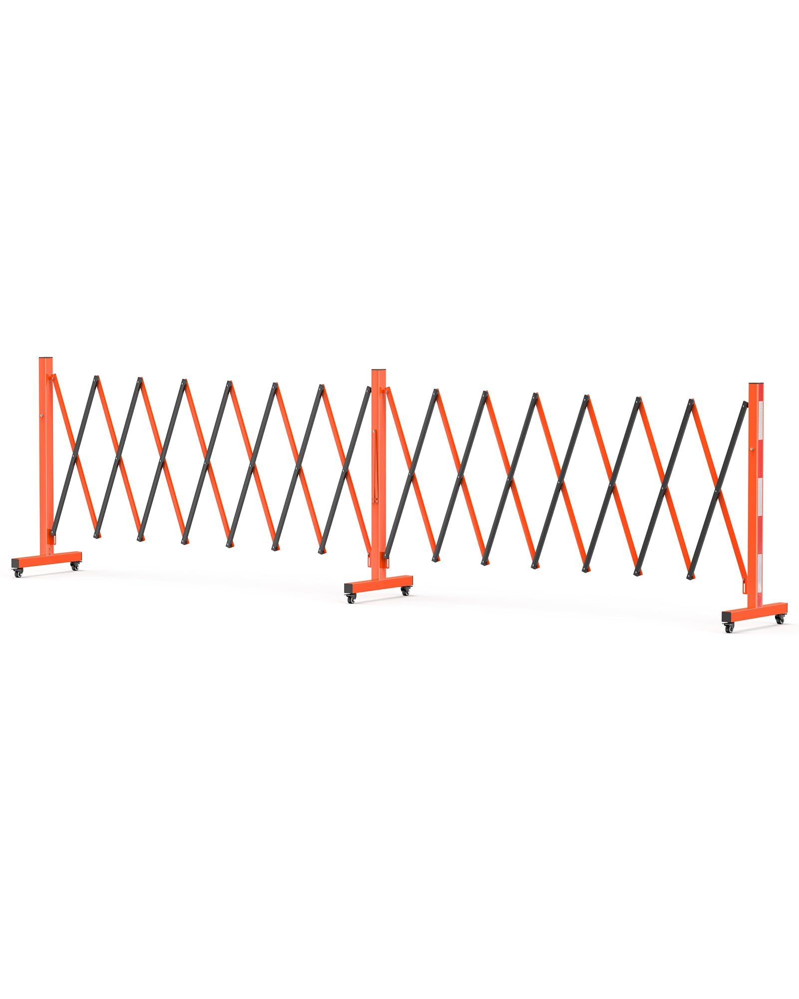Folding Security Gate Expandable Barricade, Heavy-Duty Retractable Barrier with Wheels for Crowd Control, Traffic, Parking Lots, Warehouses & Residential Use, Lockable Casters, Weather-Resistant Steel