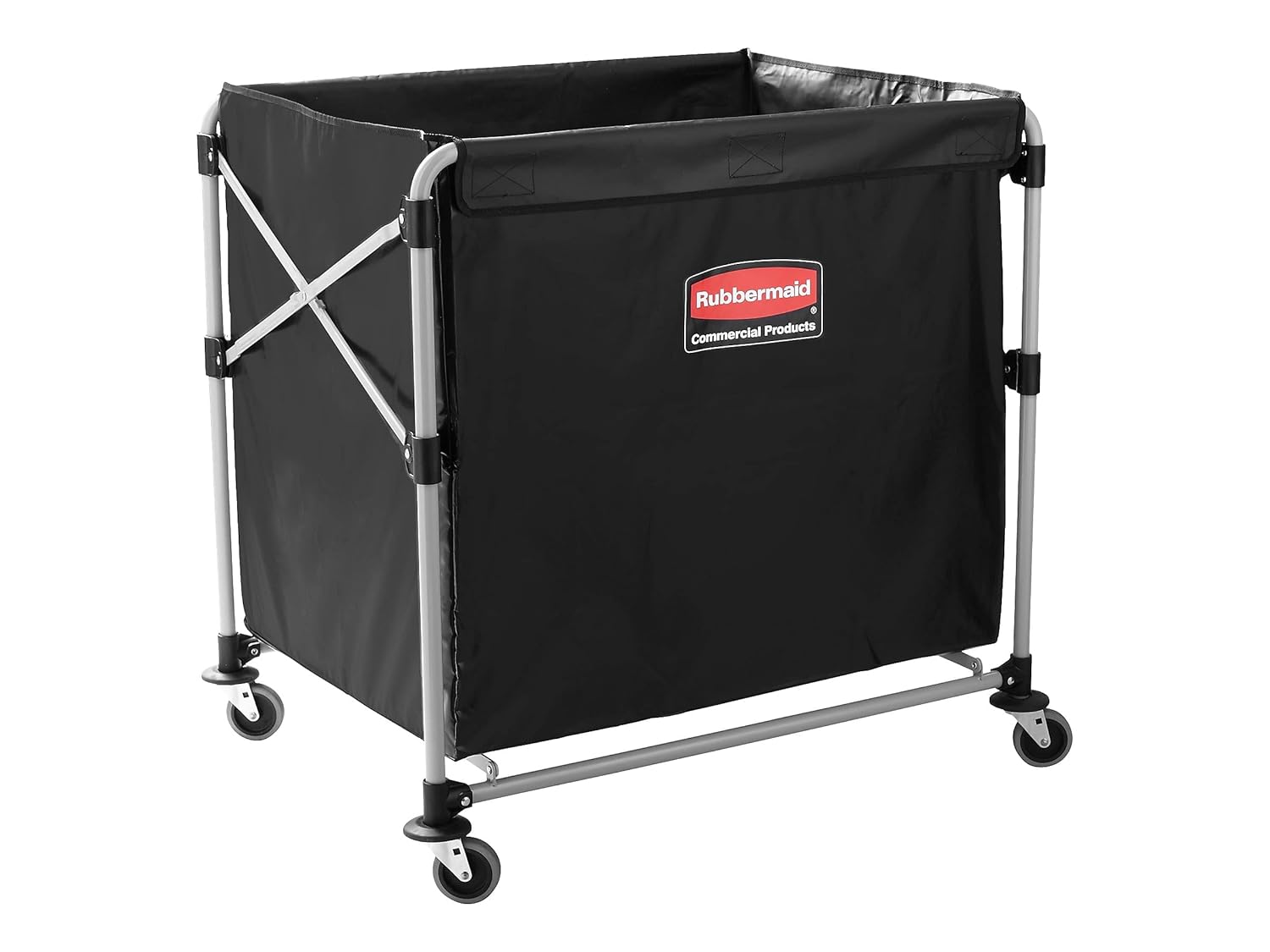 Rubbermaid Commercial Products, Collapsible X Cart, Black, Steel 8 Bushel Bin, Commercial Laundry Cart with Wheels for Hotel/Nursing Home/Home/College Easily Move Laundry/Supplies/Groceries