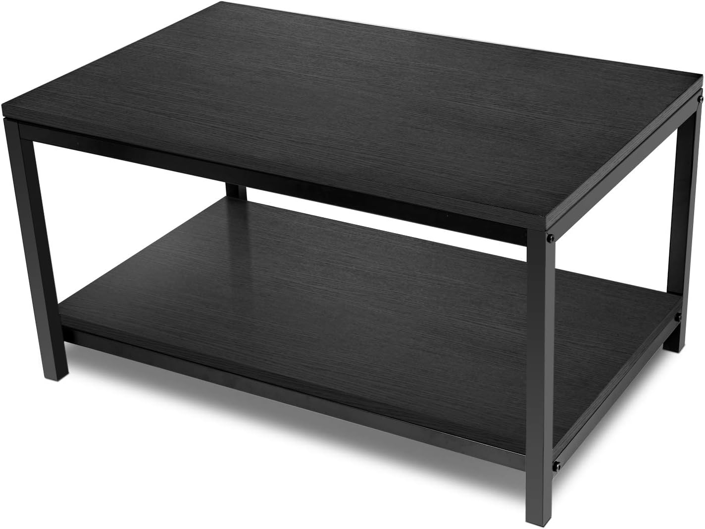 YSSOA Black 2-Tier Coffee Table with Shelf for Living Room and Office