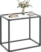 Garden 4 you Glass Side Table, Rectangle End Table with Metal Frame, Modern Bedside Table for Office, Bedroom, Living Room, Study, Small Spaces,Easy Assembly,23.6x15.7x20.8 Inches,Black