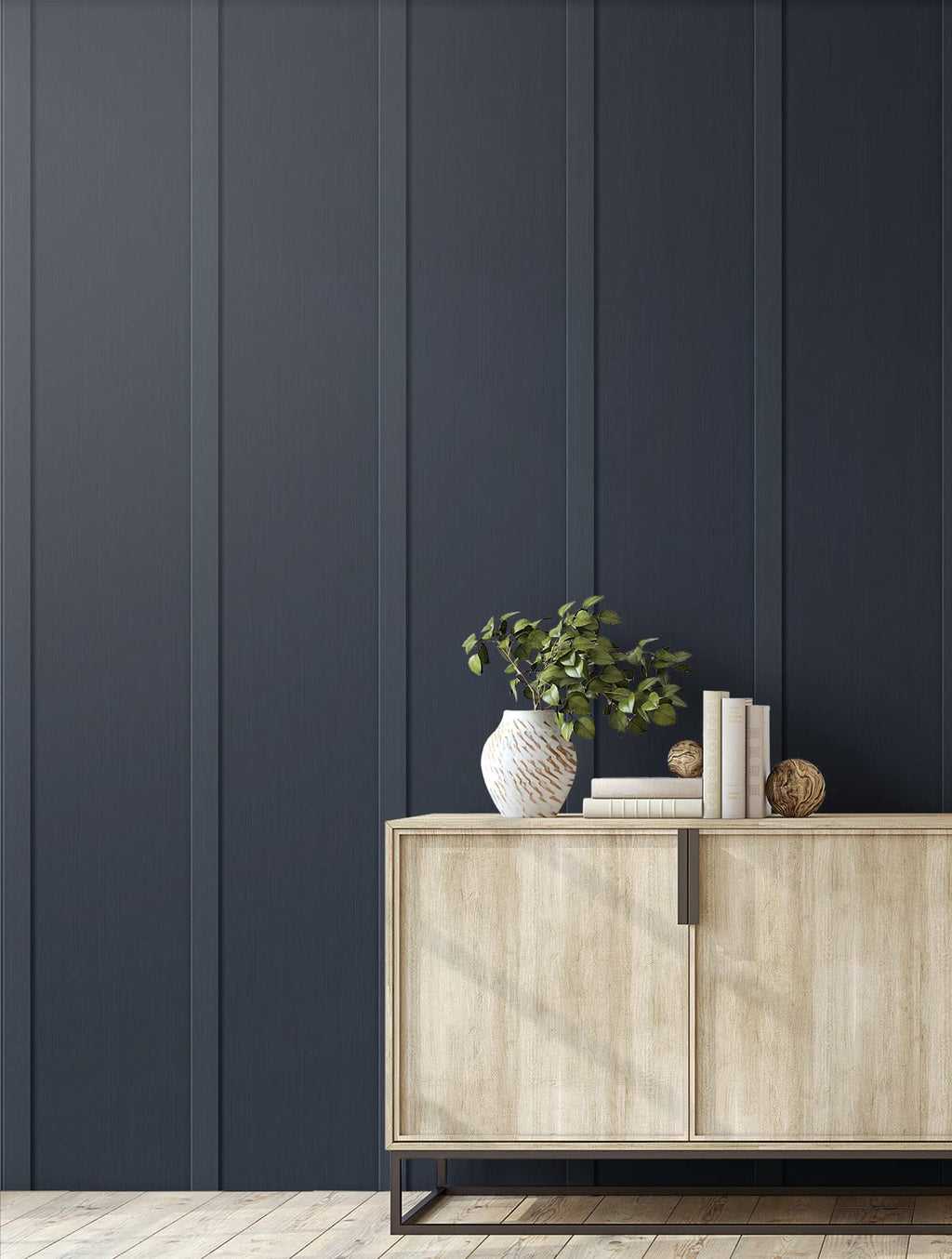 NextWall Faux Board and Batten Peel and Stick Wallpaper (Dark Blue)