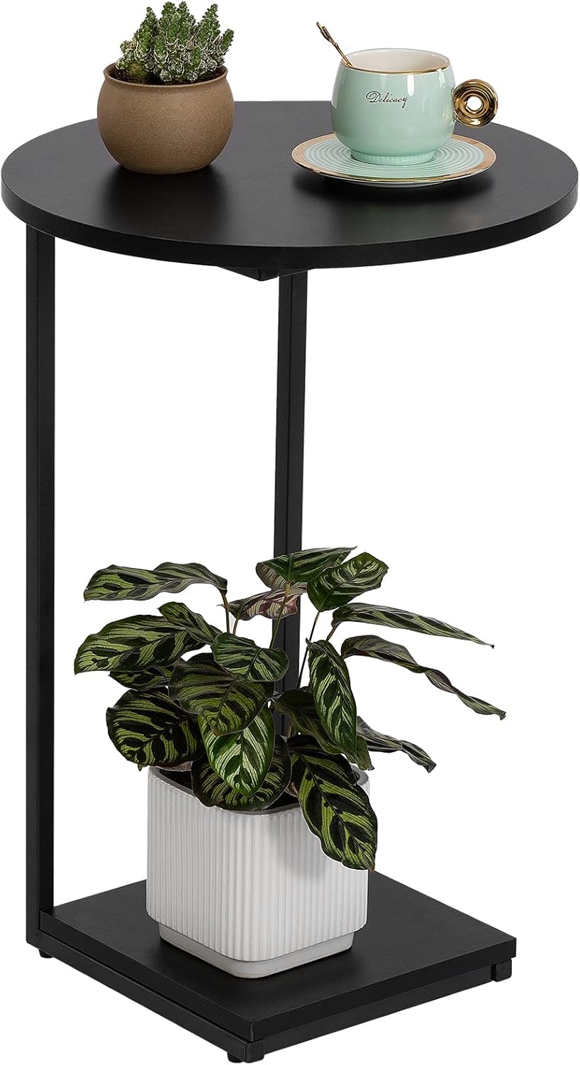 HDANI C End Table,Couch Table That Slide Under,Small Sofa Side Table in Living Room,Bedroom,Black