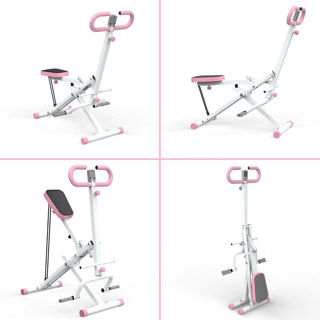 Squat Machine for Home, Squat Ride / Rowing Machine with Adjustable Resistance, Foldable Exercise Equipment, Glute & Leg Cardio Workout Machine (Pink)