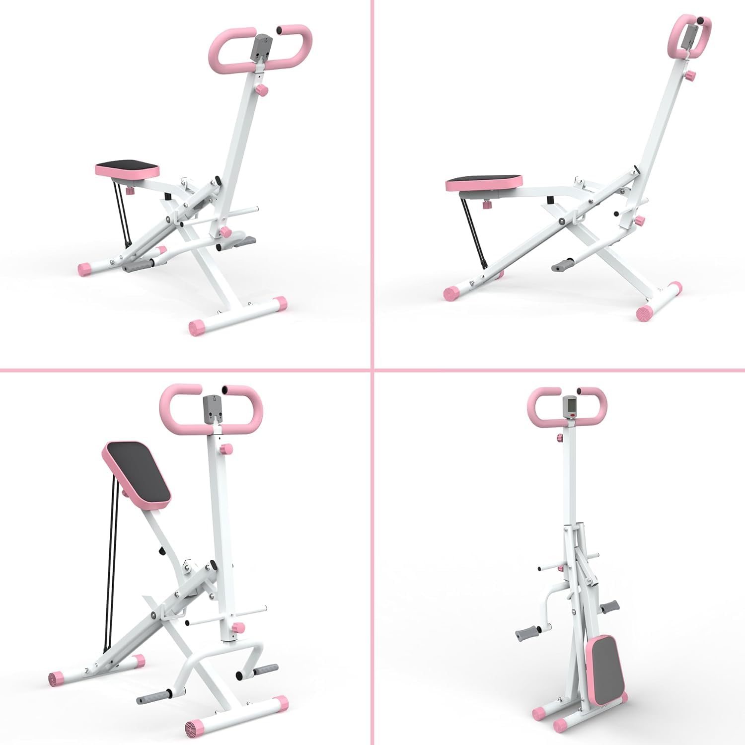 Squat Machine for Home, Squat Ride / Rowing Machine with Adjustable Resistance, Foldable Exercise Equipment, Glute & Leg Cardio Workout Machine (Pink)