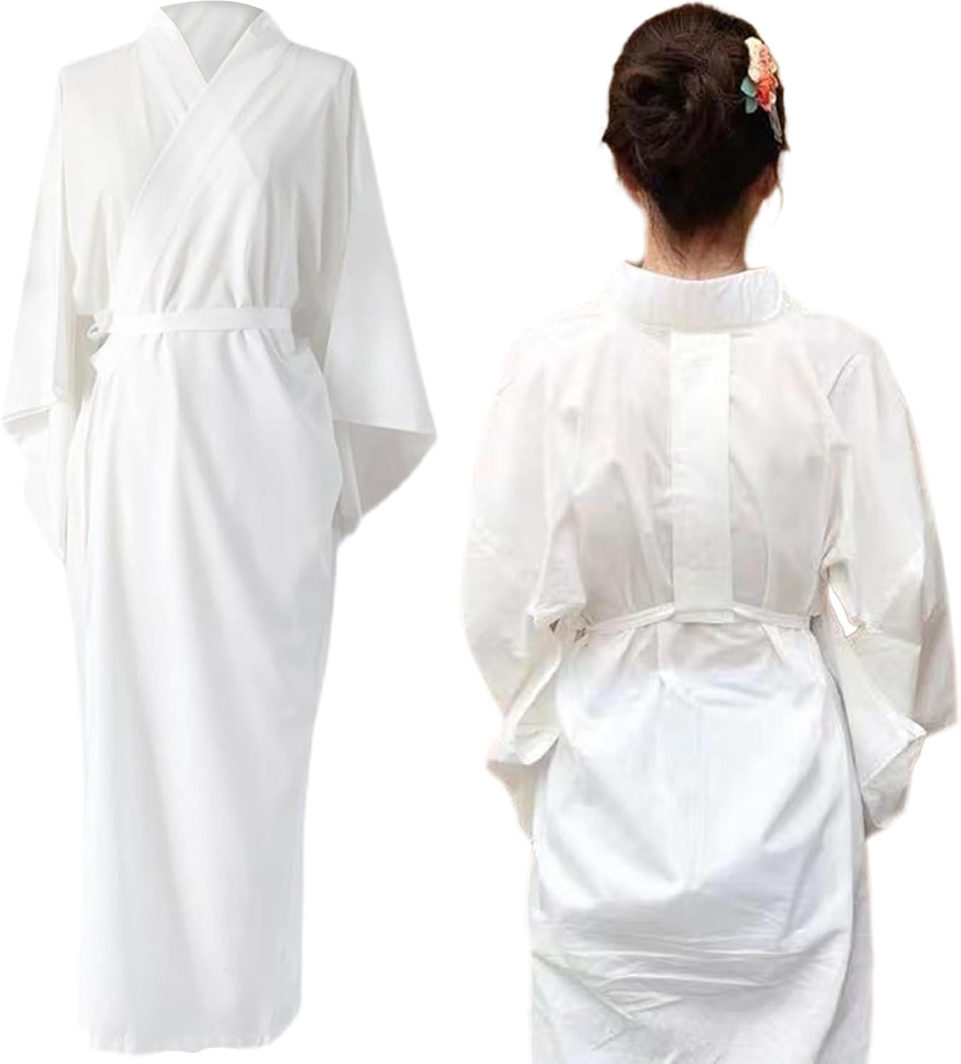 Japanese Kimonos for Women Solid White Traditional Japanese Kimono with Belt One Size Japanese Robe Length Sleeves Yukata Lining Pajamas for Vacation Spa Hospital Deliver and Gym Traditional for Wome