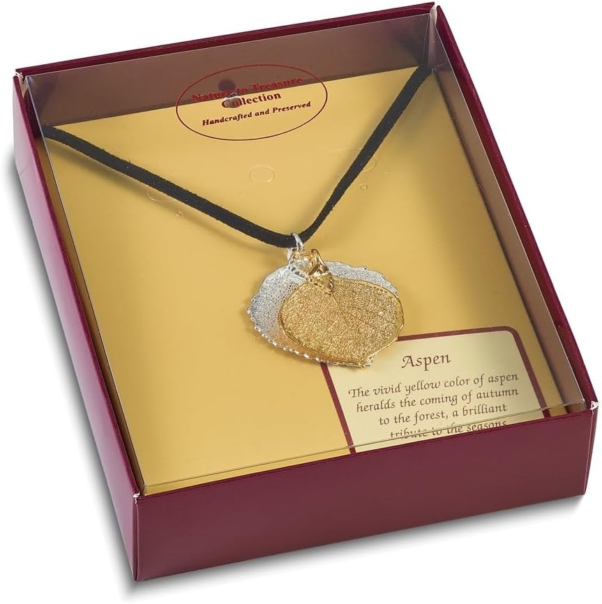 Diamond2Deal Silver and 24k Gold Dipped Double Aspen Leaf Necklace Size 20"