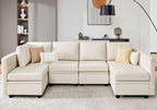 Modular Sectional Sofa with Storage, U Shaped Sectional Couch for Living Room, Convertible Modular Sofa Couch with Ottomans, High Supportive & Soft Sponge, 6 Seat, Beige
