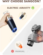 Sangcon Gravity Electric Pepper and Salt Grinder Mill Automatic Shaker Grinder with LED Light, Battery Powered Adjustable Coarseness One Hand Operation, Upgraded Larger Capacity, 1pc