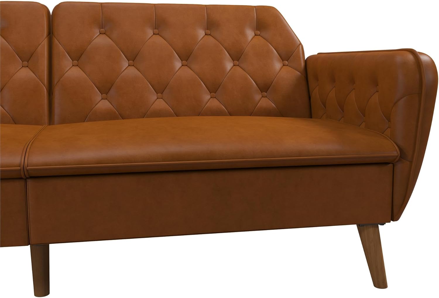 Novogratz Tallulah Memory Foam Futon, Convertible Couch, Camel Faux Leather
