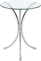 Coaster Home Furnishings - Eloise - Glass and Metal - 18-Inch Round Glass Top Contemporary Side Table with Curved Frame and Plastic Glides - Living Room - Chrome - 902869